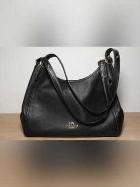 Coach Black Pebbled Leather Hobo Shoulder Bag with Gold Hardware